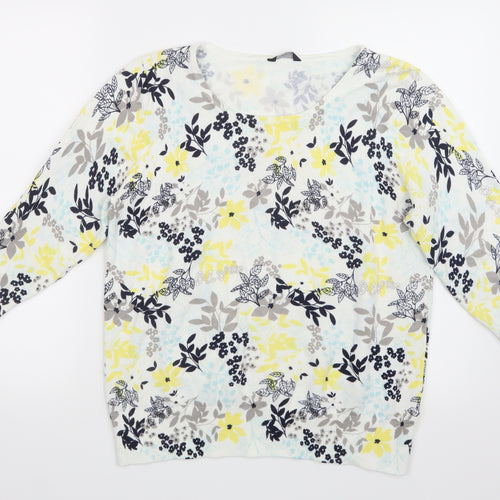 M&Co Womens White Geometric  Pullover Jumper Size 18