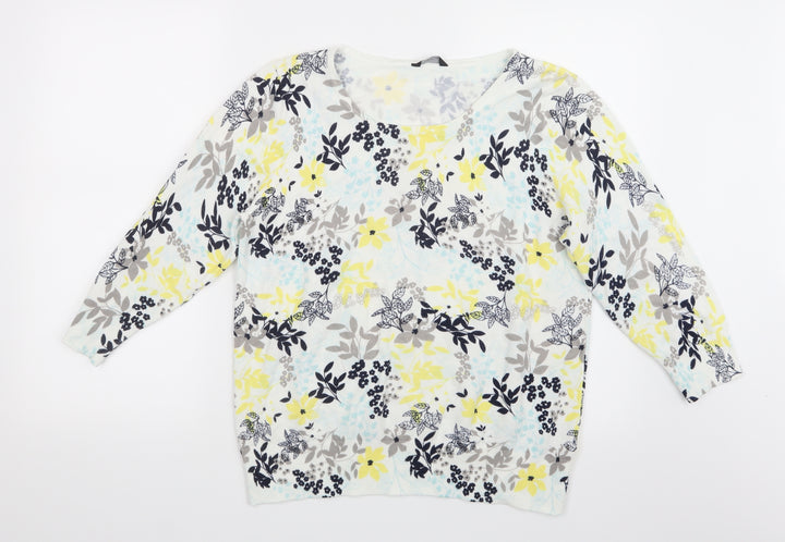 M&Co Womens White Geometric  Pullover Jumper Size 18