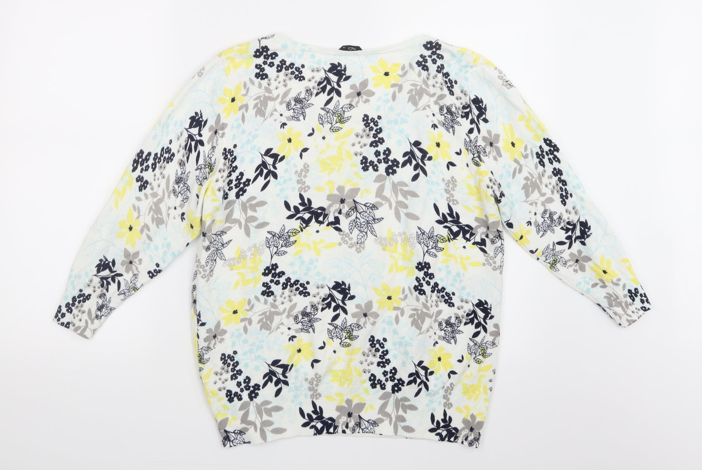 M&Co Womens White Geometric  Pullover Jumper Size 18