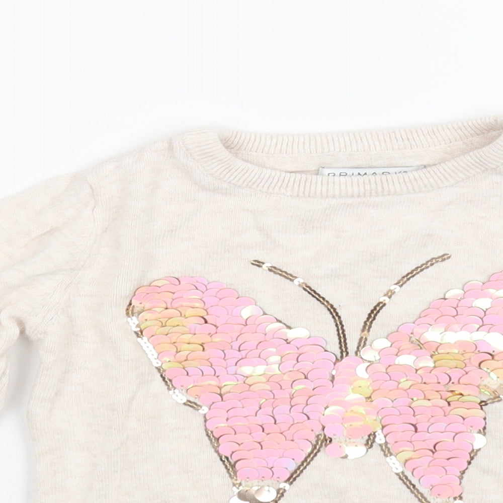 Primark Girls Beige   Pullover Jumper Size 5-6 Years  - Butterfly