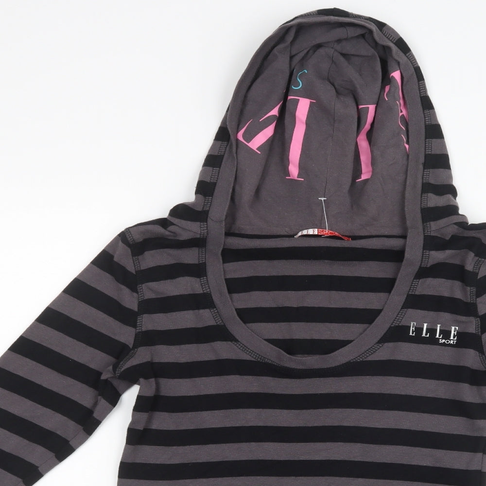 ELLE Womens Grey Striped  Basic T-Shirt Size 12