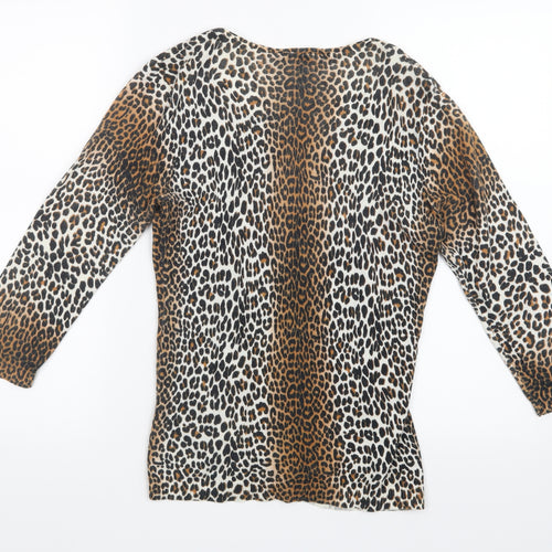 Ava Womens Brown Animal Print Knit Cardigan Jumper Size M