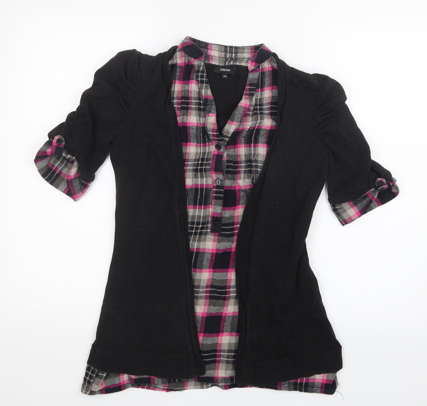 Papaya Womens Pink Check  Basic T-Shirt Size 10