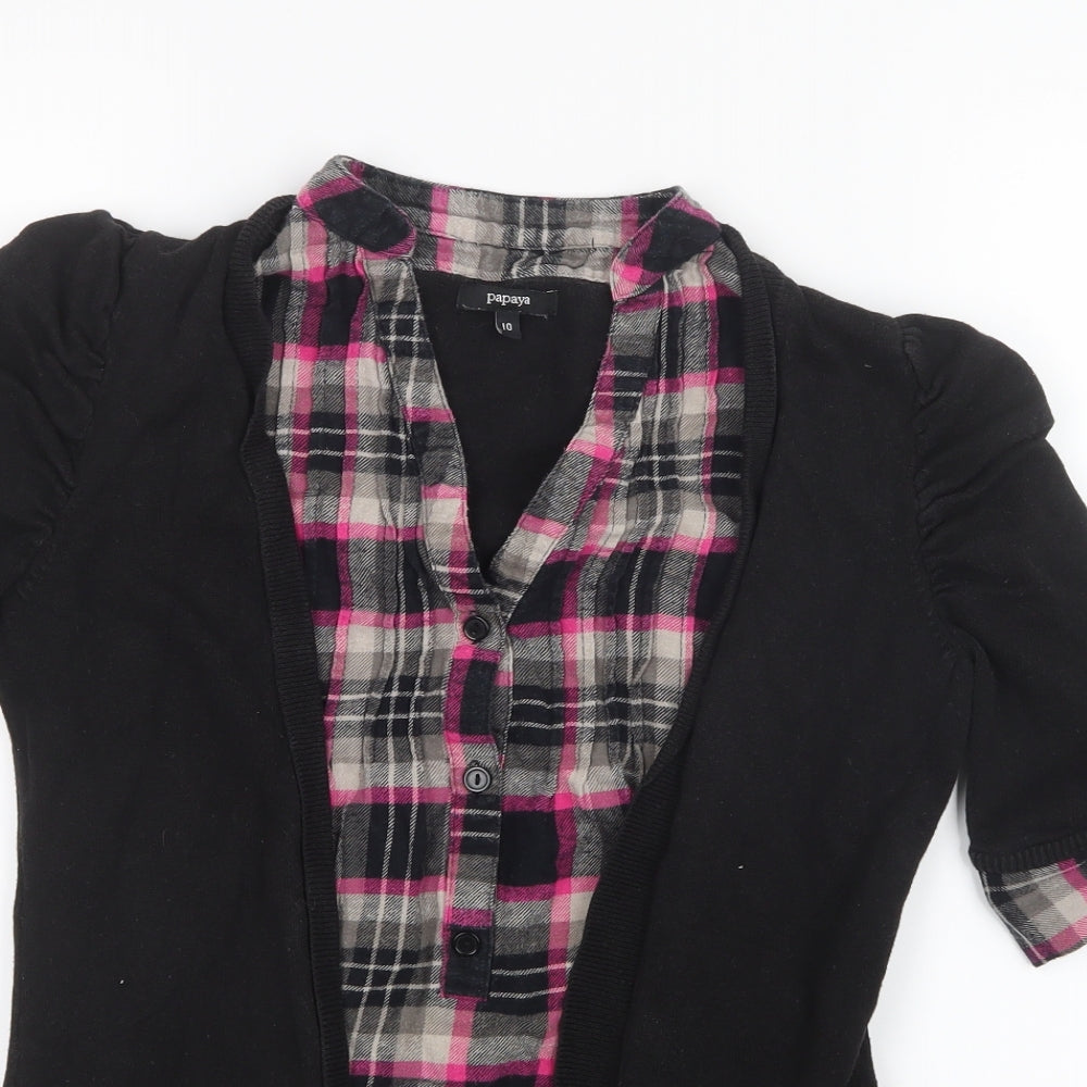 Papaya Womens Pink Check  Basic T-Shirt Size 10