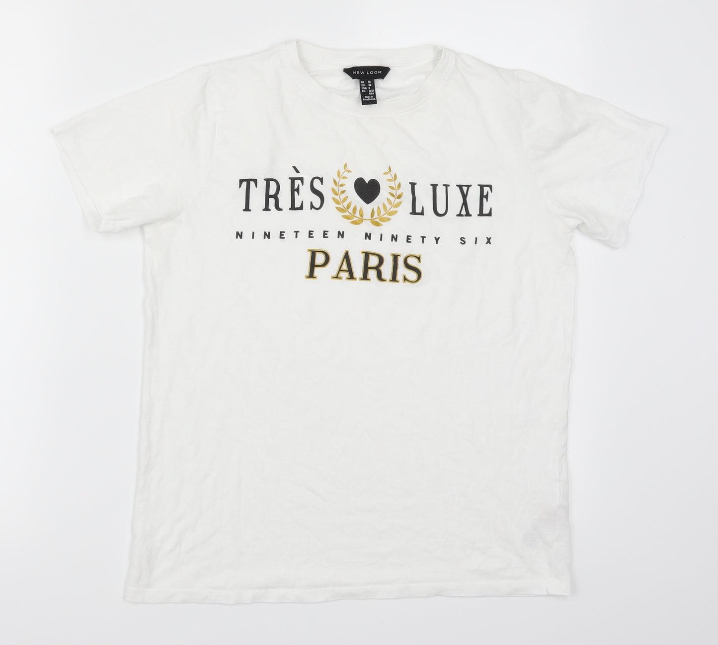 New Look Womens White   Basic T-Shirt Size 10  - Tres Luxe Paris