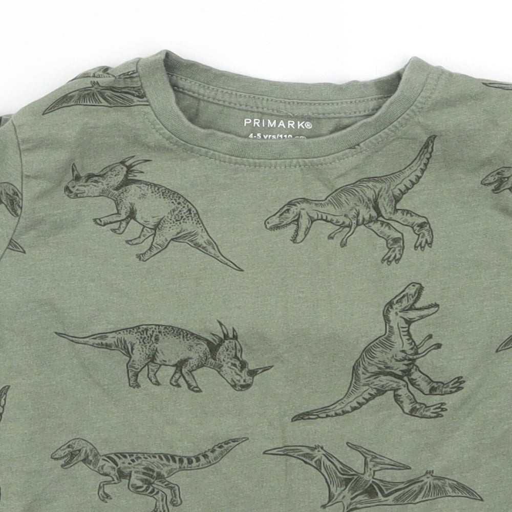 Primark Boys Green   Basic T-Shirt Size 4-5 Years  - Dinosaurs