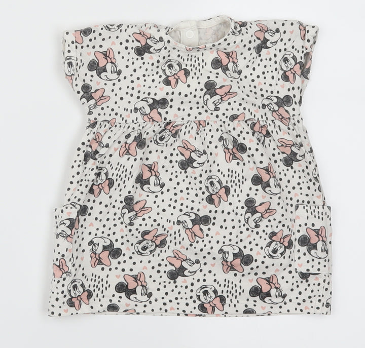 George Girls White Polka Dot Skater Dress Size 3-6 Months - Minnie Mouse