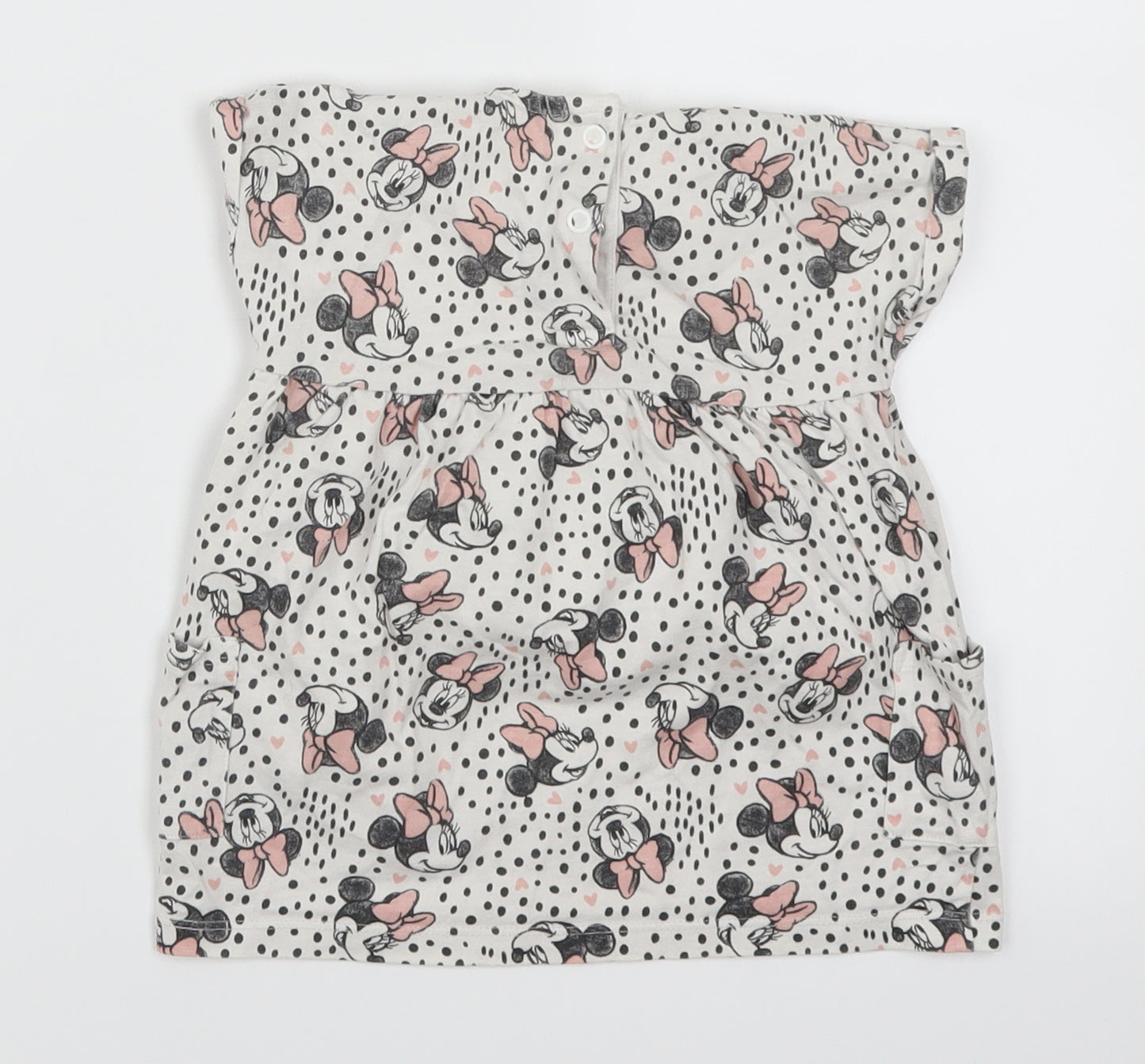 George Girls White Polka Dot  Skater Dress  Size 3-6 Months  - Minnie Mouse