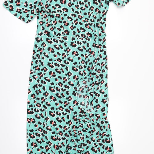 Be you Womens Green Animal Print  Wrap Dress  Size 14