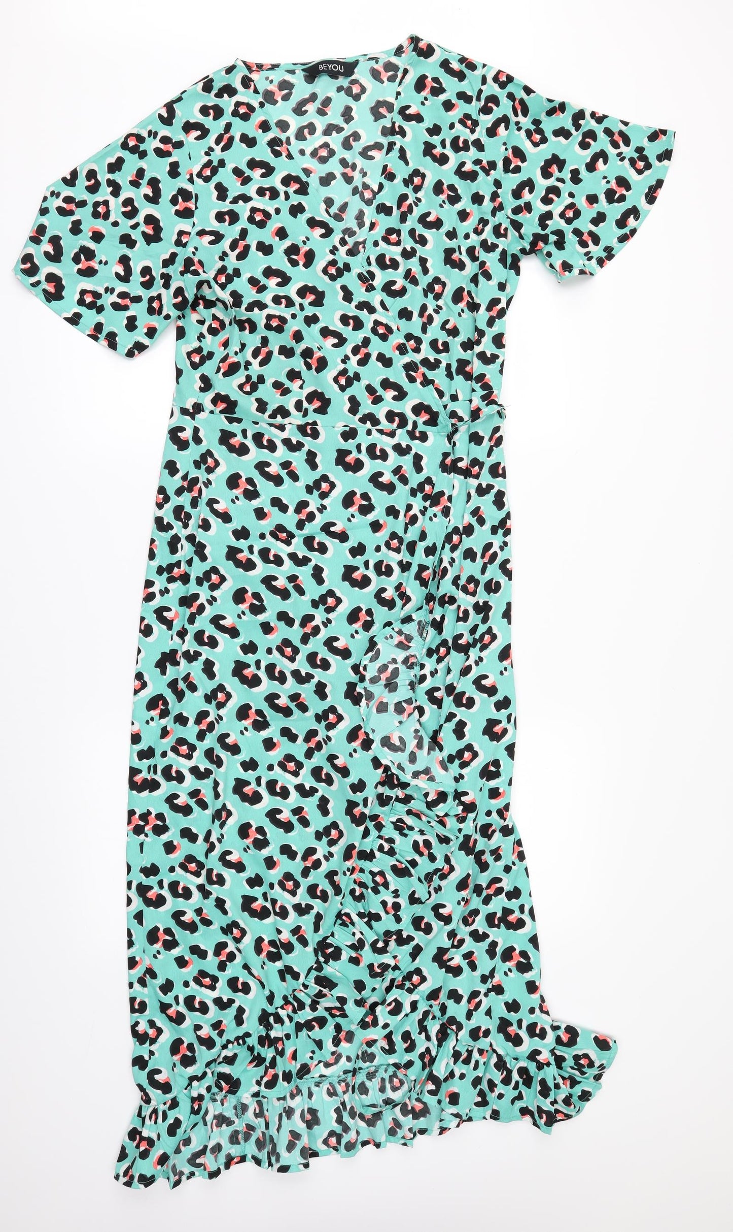 Be you Womens Green Animal Print  Wrap Dress  Size 14