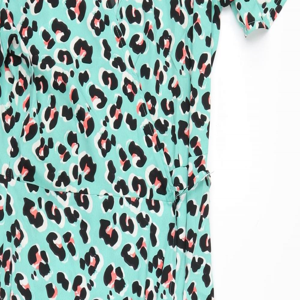 Be you Womens Green Animal Print  Wrap Dress  Size 14