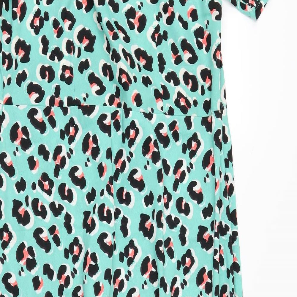 Be you Womens Green Animal Print  Wrap Dress  Size 14