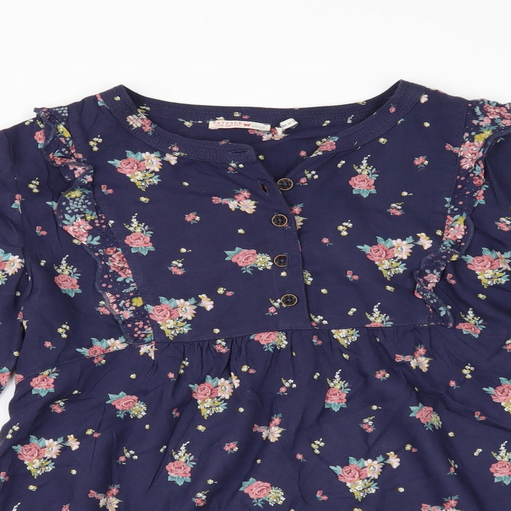 Fat Face Girls Blue Floral  Tunic Blouse Size 12-13 Years