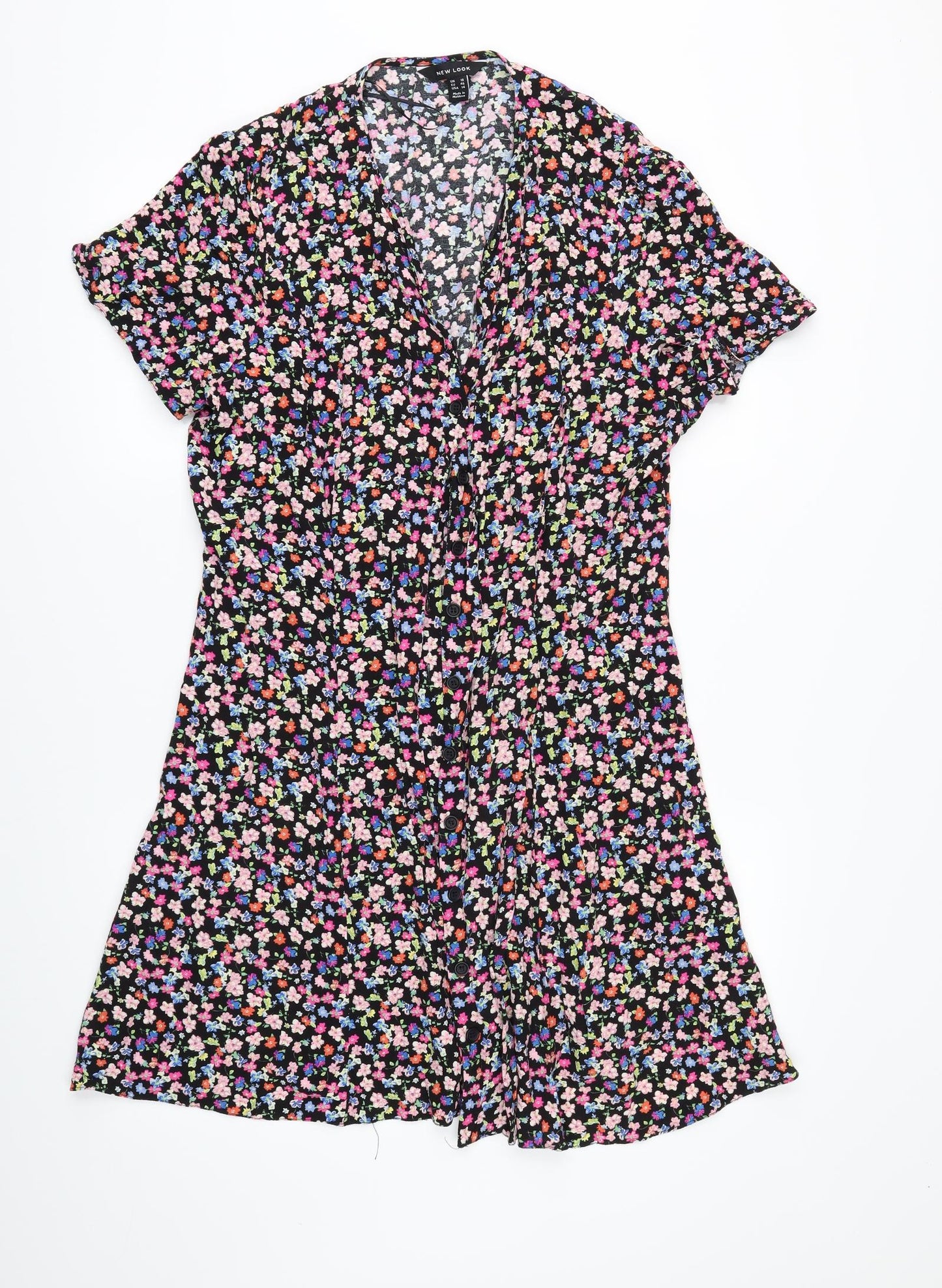 New Look Womens Black Floral  Shirt Dress  Size 18