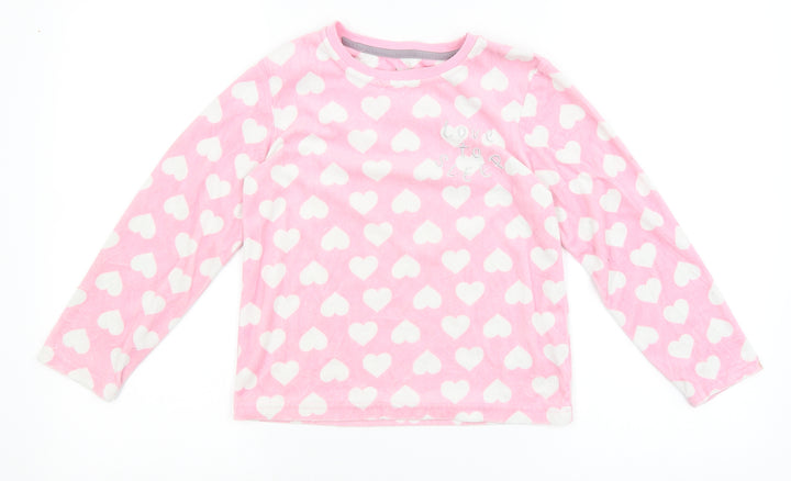 Primark Girls Pink Solid Top Pyjama Top Size 7-8 Years - hearts
