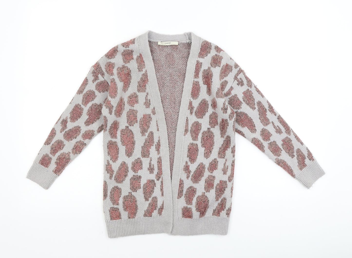 George Girls Grey Animal Print  Cardigan Jumper Size 7-8 Years