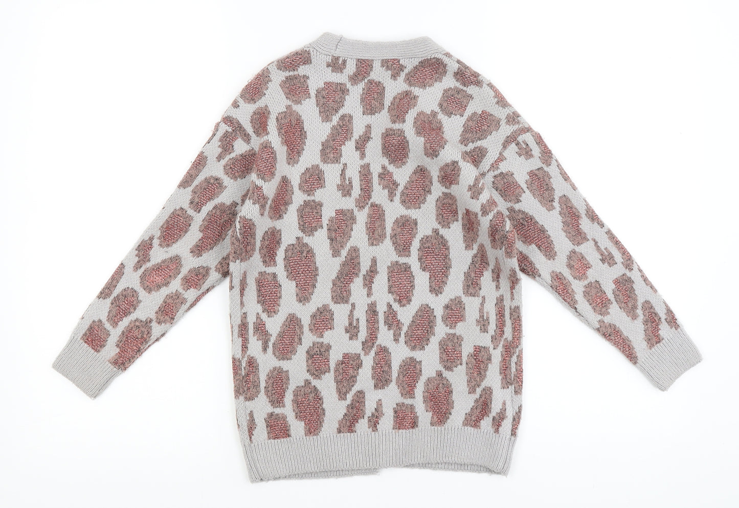 George Girls Grey Animal Print  Cardigan Jumper Size 7-8 Years