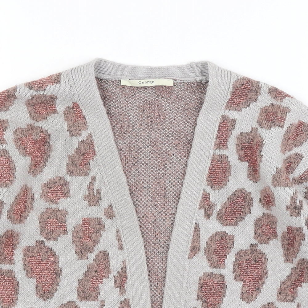 George Girls Grey Animal Print  Cardigan Jumper Size 7-8 Years
