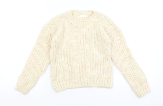 Front view of Marks & Spencer girls’ white jumper, size 6-7, years