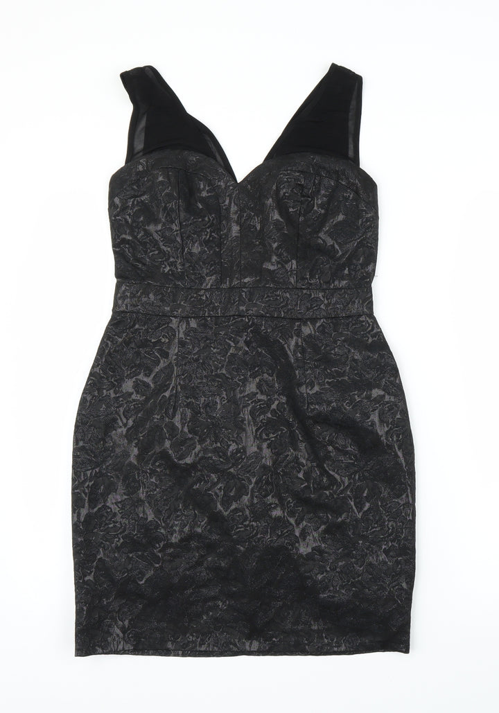 Preworn Womens Black Floral  Sheath  Size 10