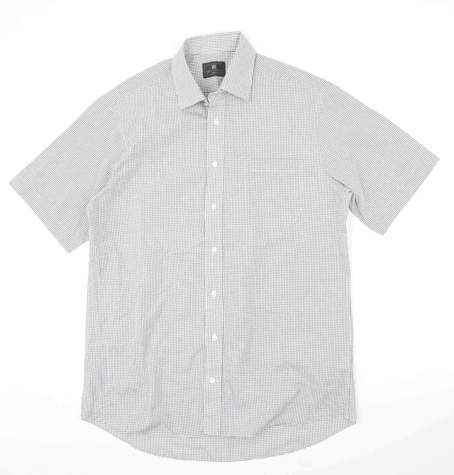 M&S Mens Grey Check   Button-Up Size 16