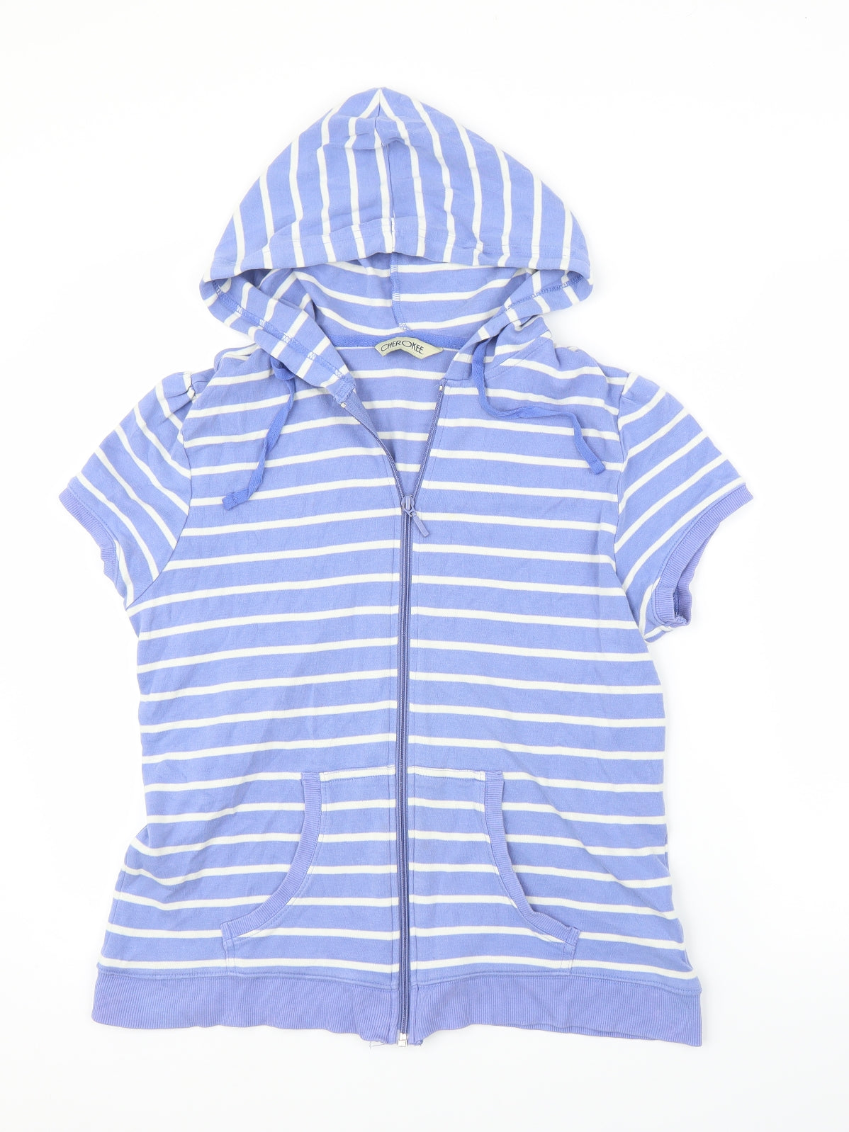 Cherokee Womens Blue Striped  Full Zip Hoodie Size 16