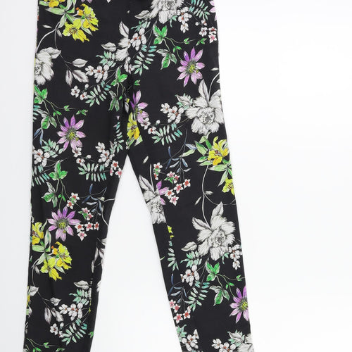 H&M Womens Black Floral  Trousers  Size 8 L25 in