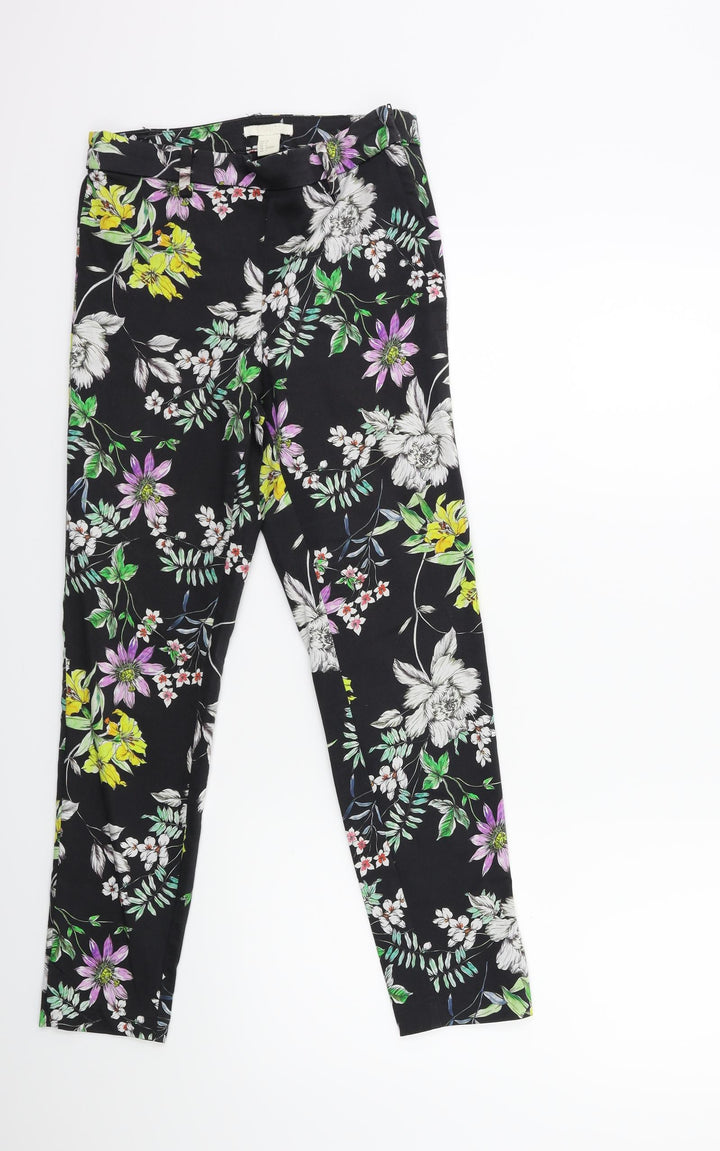 H&M Womens Black Floral  Trousers  Size 8 L25 in