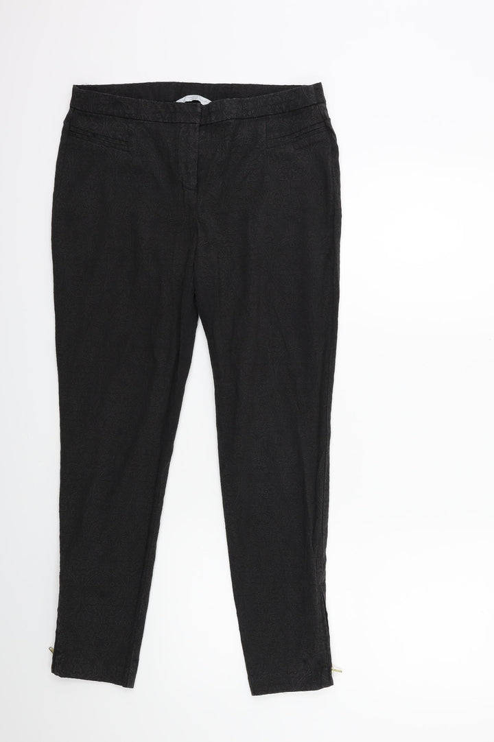 New Look Womens Black Floral Trousers Size 12 L27 in