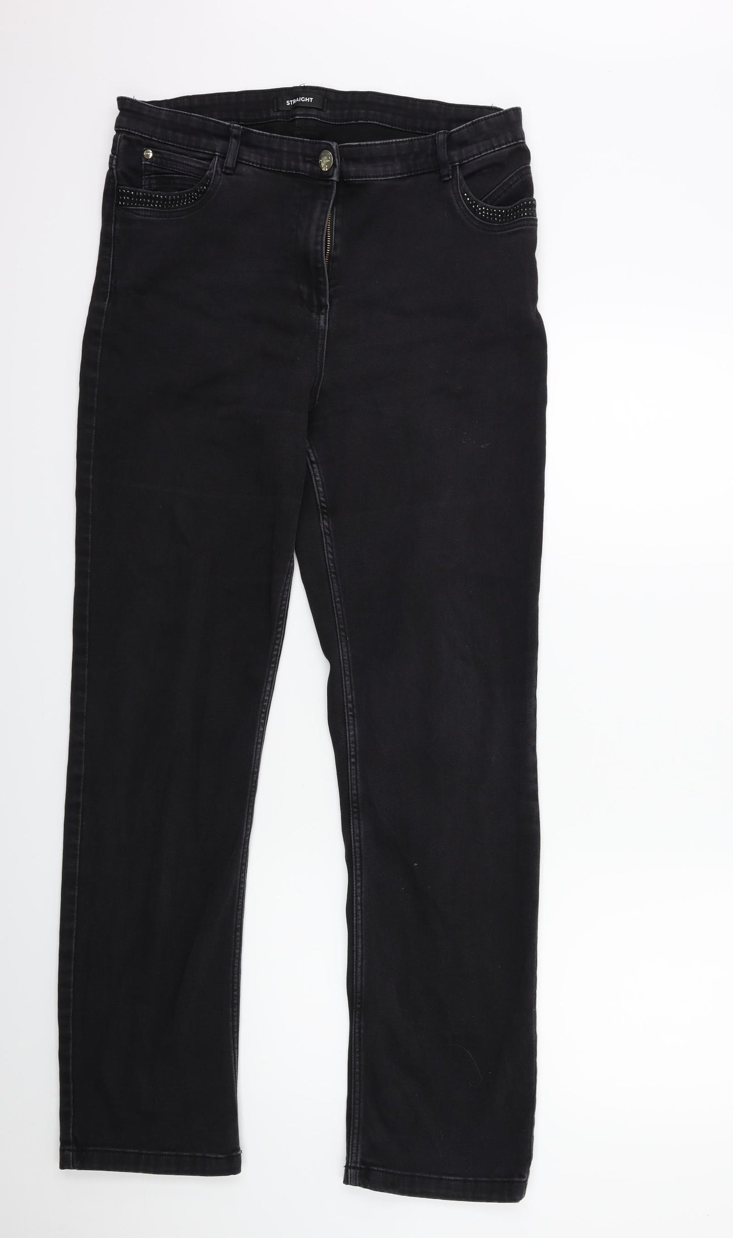 Marks and Spencer Womens Black  Denim Straight Jeans Size 16 L30 in
