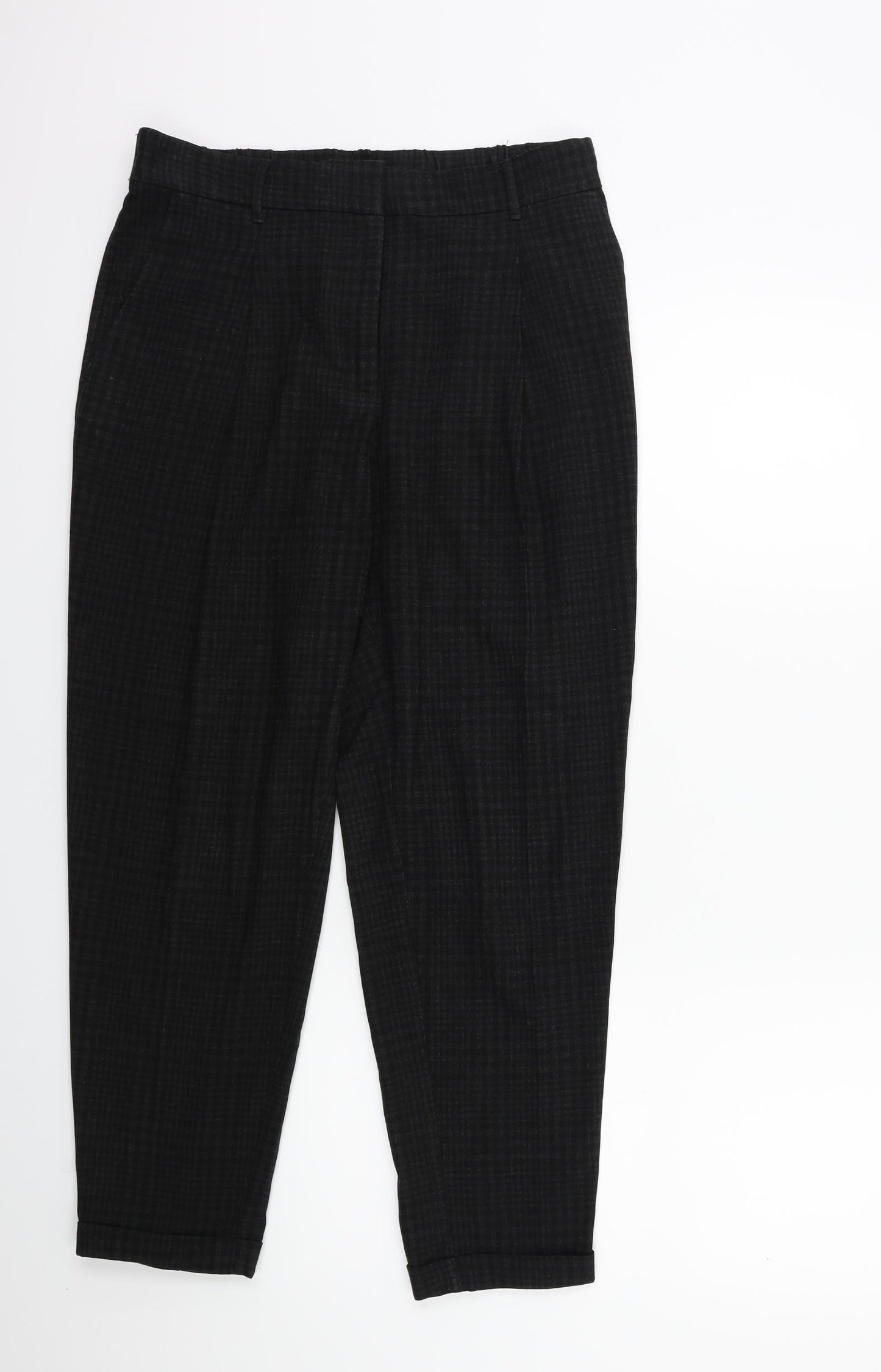 H&M Womens Black Check  Trousers  Size 10 L26 in