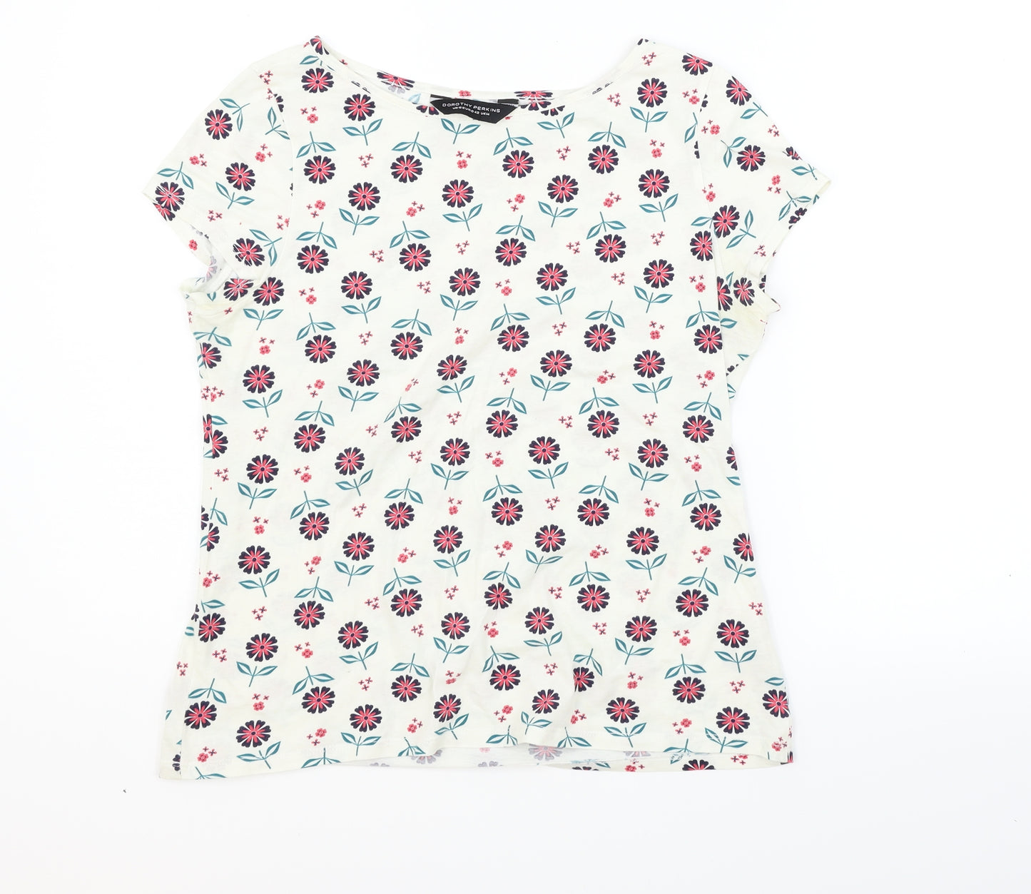 Dorothy Perkins Womens White Geometric  Basic T-Shirt Size 14