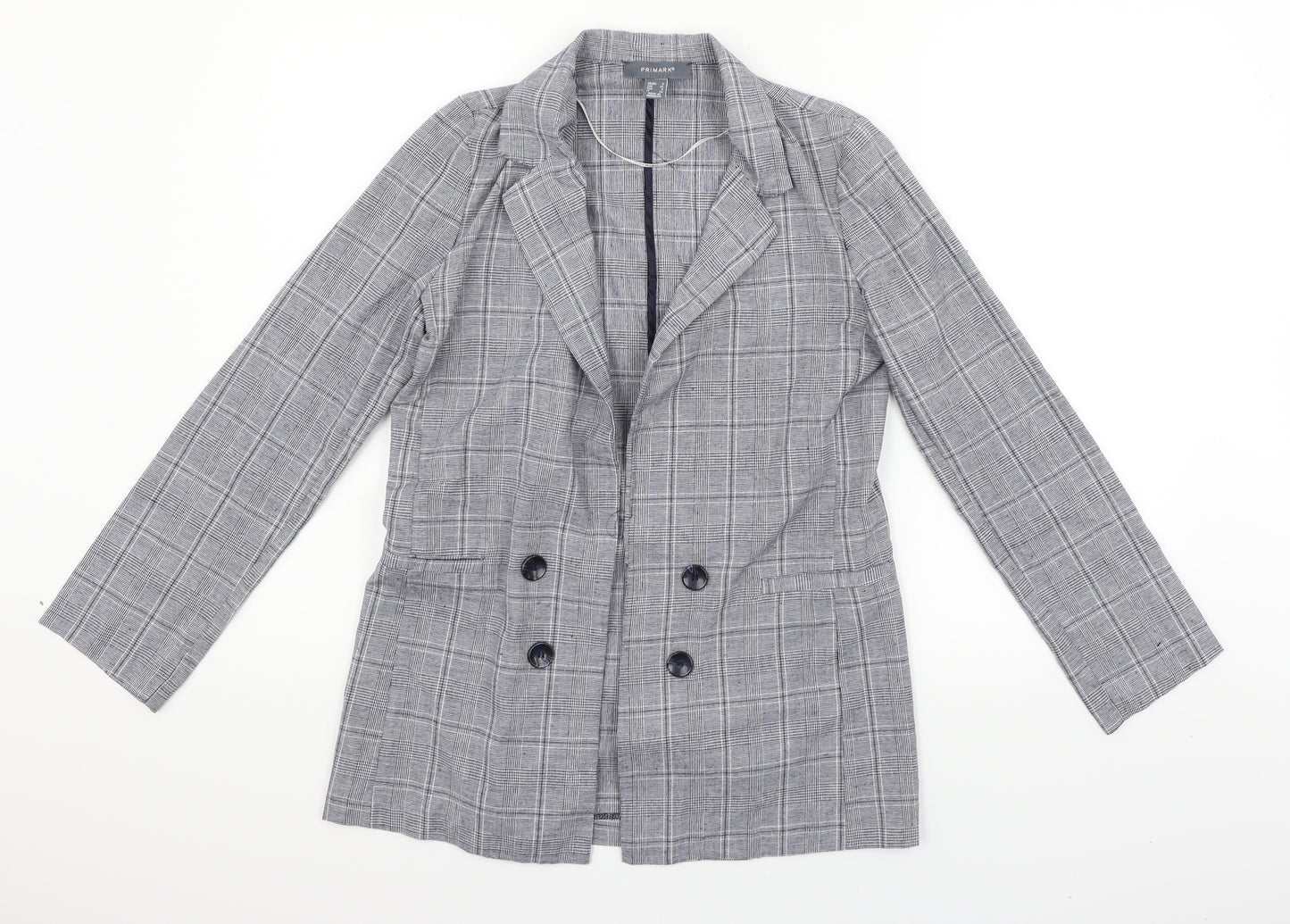 Primark Womens Grey Check  Jacket Blazer Size 8
