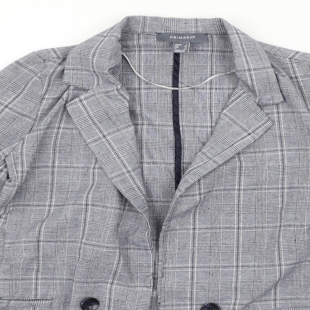 Primark Womens Grey Check  Jacket Blazer Size 8