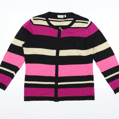 CANDA Womens Pink Striped  Full Zip Jumper Size L