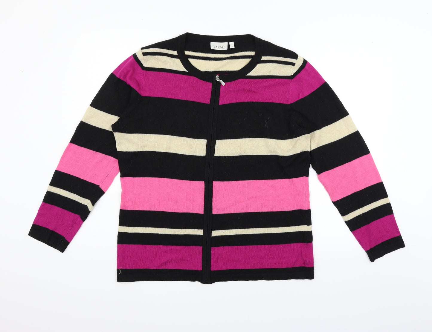 CANDA Womens Pink Striped  Full Zip Jumper Size L
