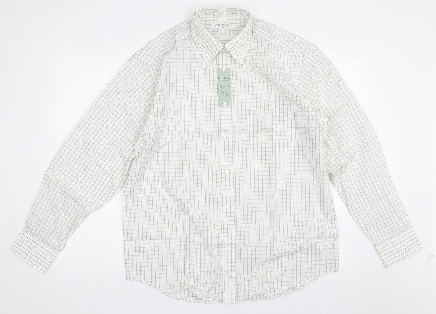Simon Taylor Mens White Check   Button-Up Size 15.5