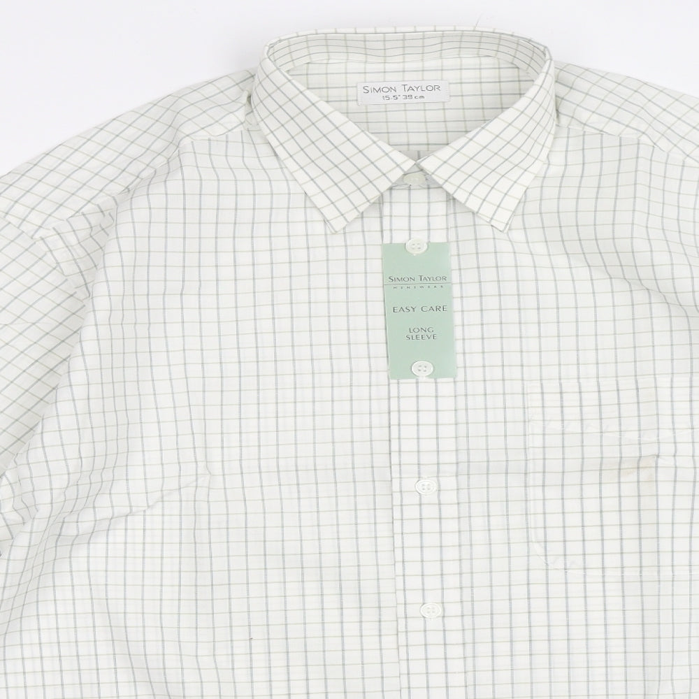 Simon Taylor Mens White Check   Button-Up Size 15.5