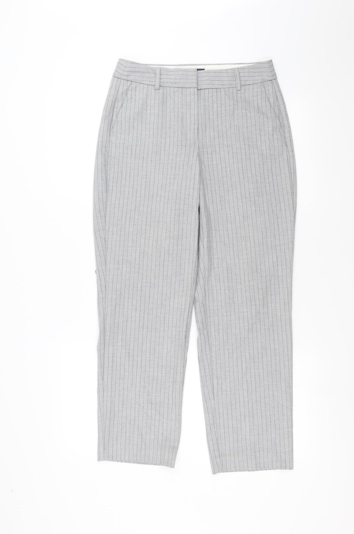 Marks and Spencer Womens Grey Striped  Trousers  Size 8 L27 in
