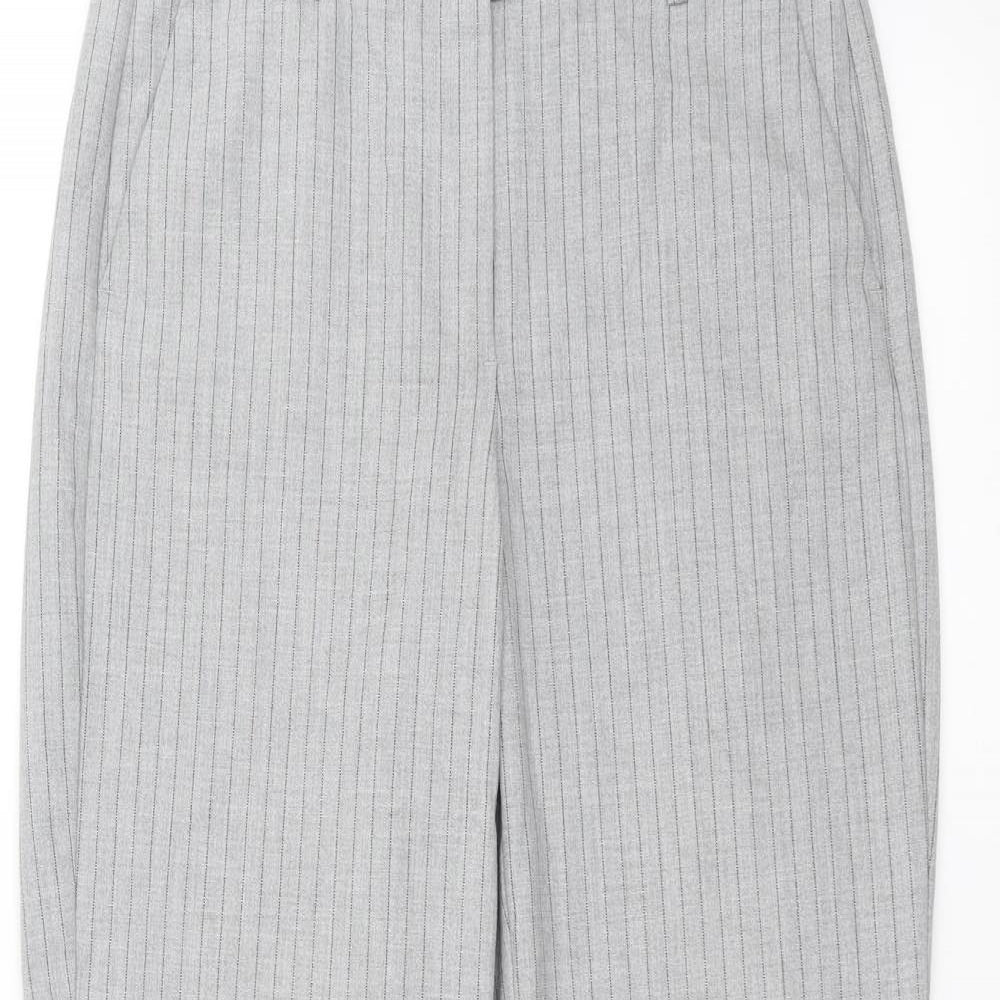 Marks and Spencer Womens Grey Striped  Trousers  Size 8 L27 in
