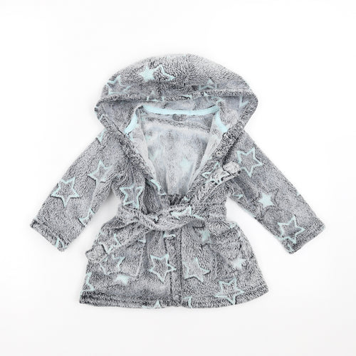 Matalan Baby Grey Geometric Fleece  Robe Size 9-12 Months  - Star pattern