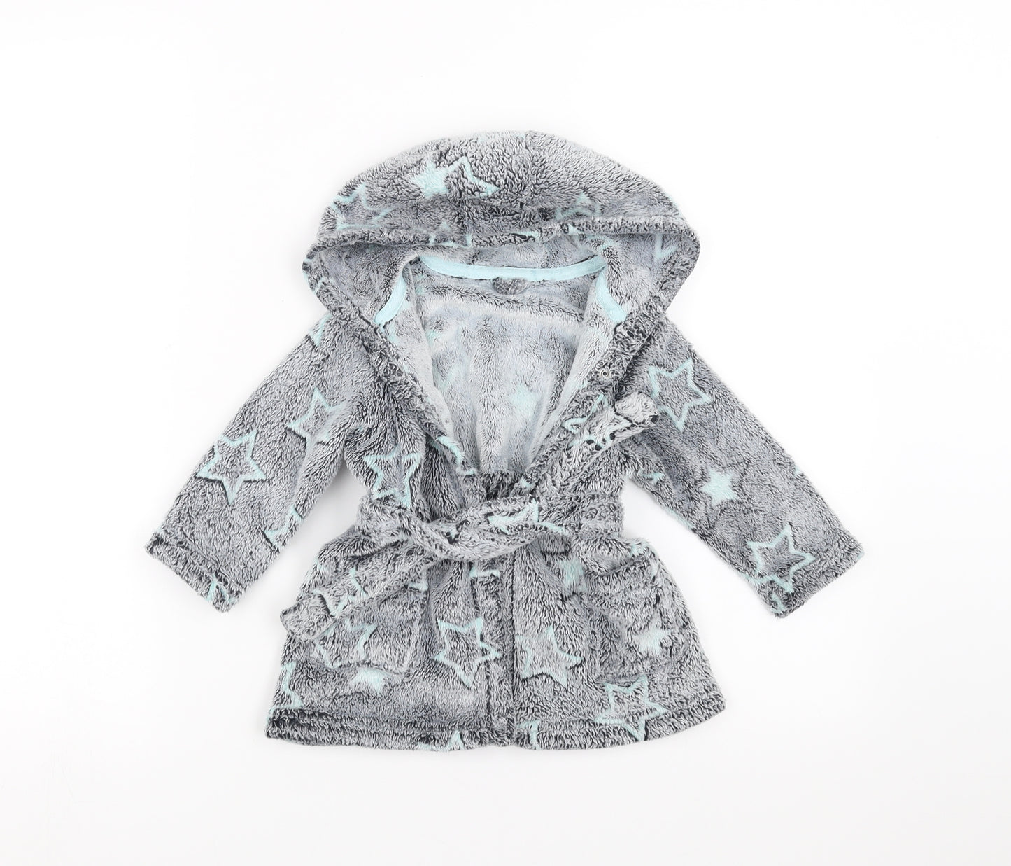 Matalan Baby Grey Geometric Fleece  Robe Size 9-12 Months  - Star pattern
