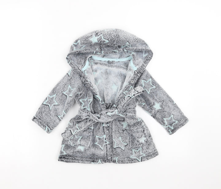 Matalan Baby Grey Geometric Fleece  Robe Size 9-12 Months  - Star pattern