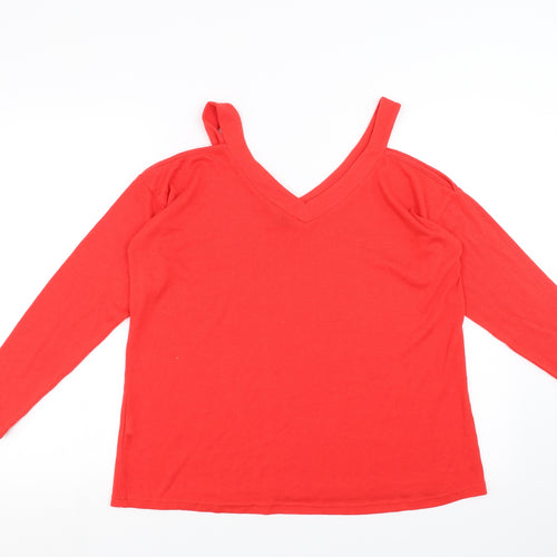 Primark Womens Red   Pullover Jumper Size 10  - cold Shoulder