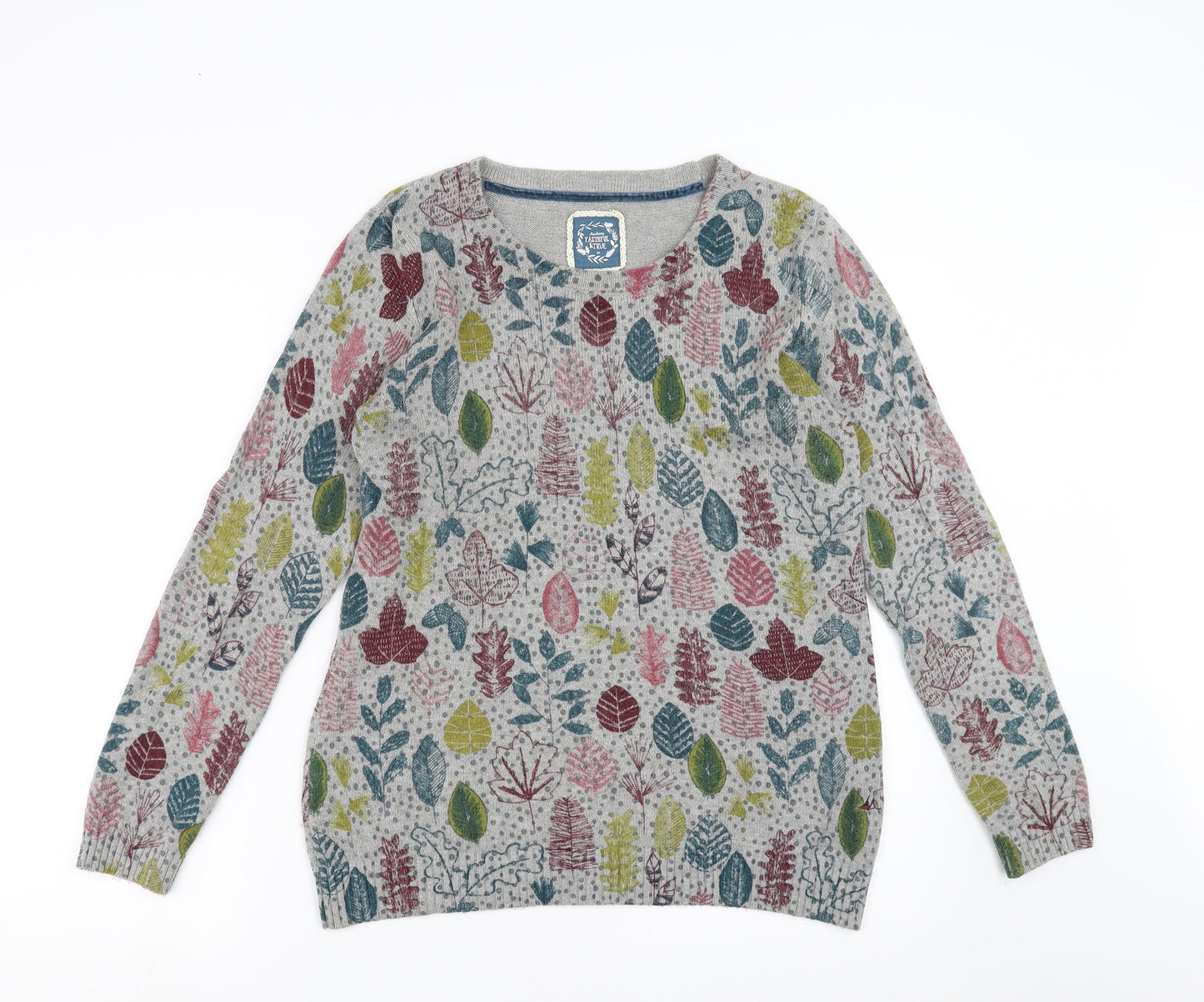 Mantaray Womens Grey Floral  Pullover Jumper Size 12  - Leaf Pattern
