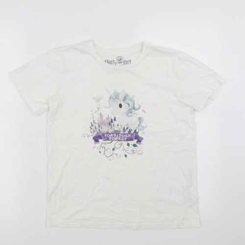 Earth Positive Girls White   Basic T-Shirt Size 11-12 Years  - unicorn