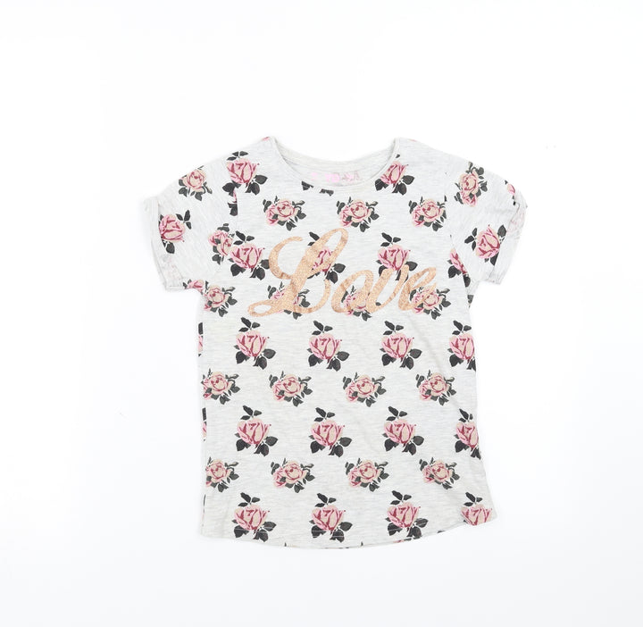 Young Dimension Girls Grey Fair Isle Basic T-Shirt Size 7-8 Years - love