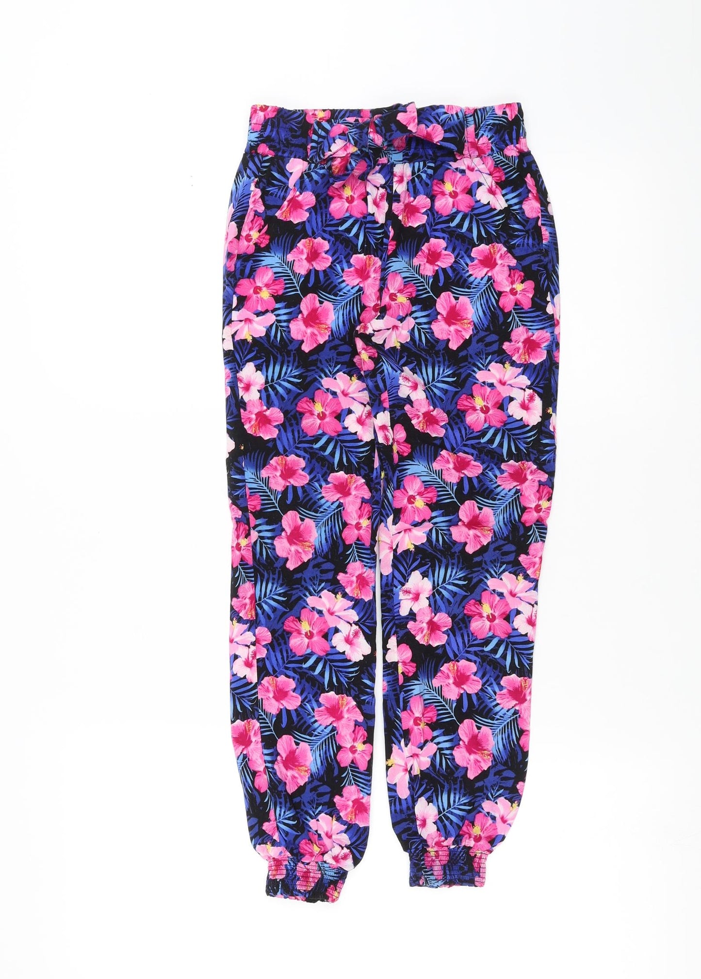 Primark Girls Blue Floral  Jogger Trousers Size 7-8 Years