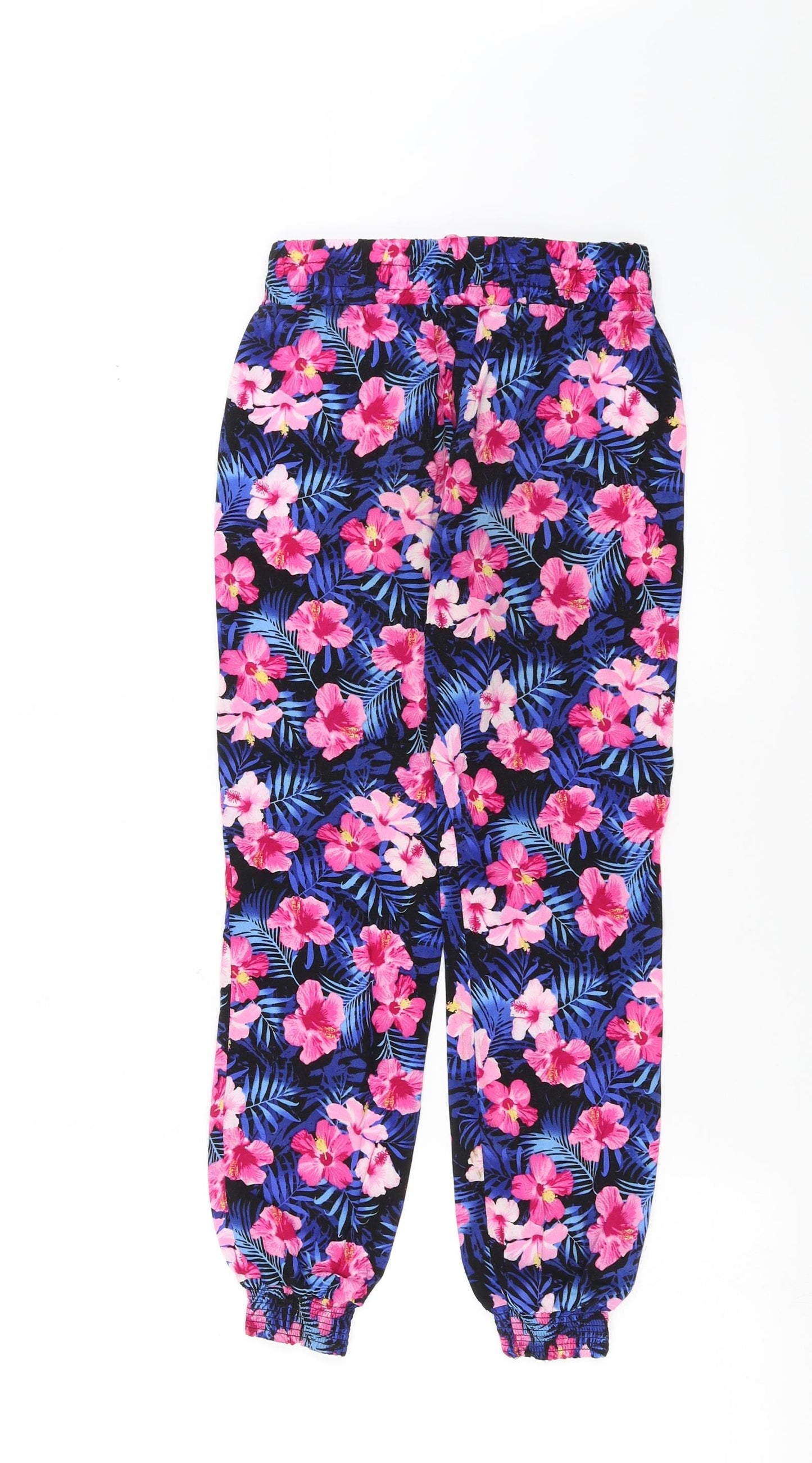 Primark Girls Blue Floral  Jogger Trousers Size 7-8 Years