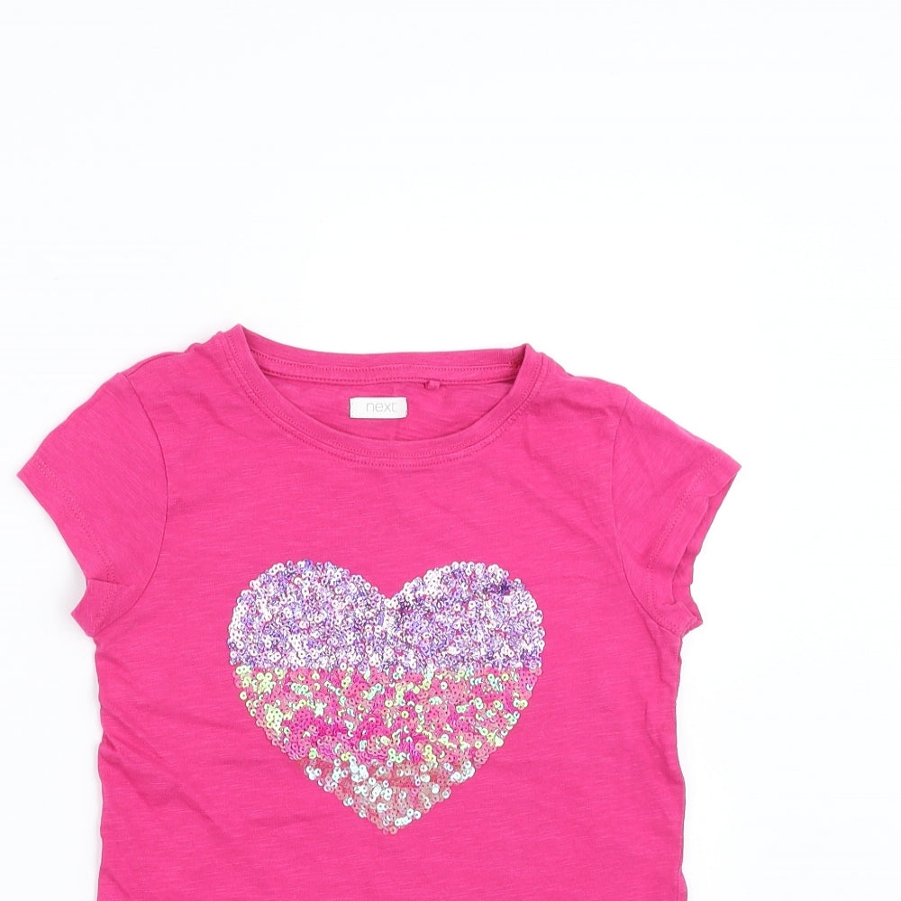 NEXT Girls Pink   Basic T-Shirt Size 6 Years  - heart